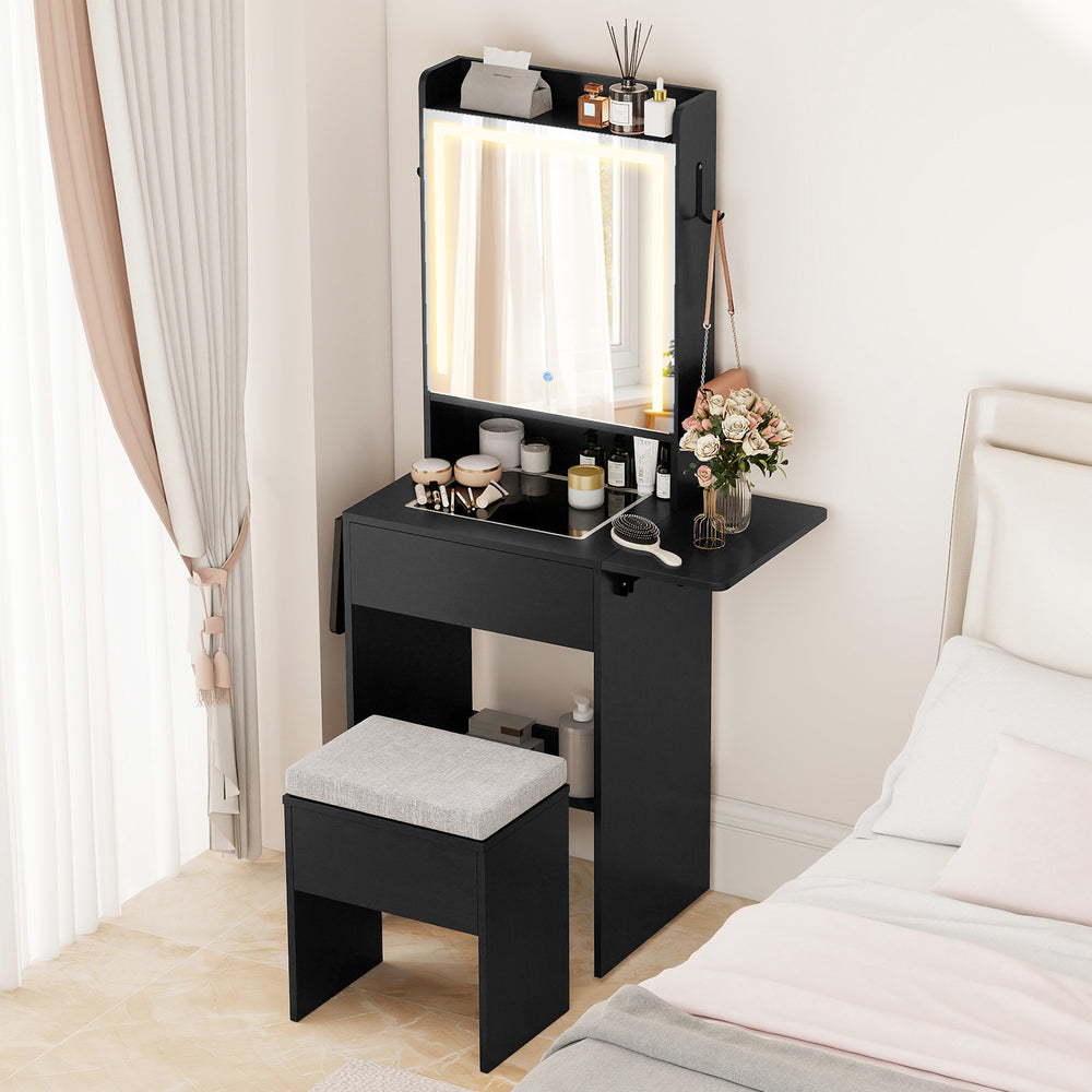 Space-saving Vanity Desk with Mirror and Lights for Bedroom-Black - Gallery View 1 of 11