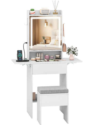 Costway Space-Saving Vanity Desk w/ Mirror & Lights Bedroom Makeup Vanity 26402434 New