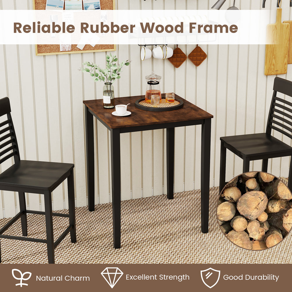 Square dining table with solid rubber wood frame, showcasing its elegant design and natural charm, perfect for any room.