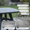 Square gray outdoor dining table made of all-weather plastic, rustproof and fade-resistant, perfect for garden or patio.