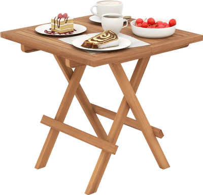 Costway Square Folding Patio Coffee Table Teak Wood Slatted Portable 62389715 New
