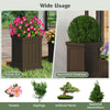 Square brown plastic planter set of 2 with drainage holes, ideal for flowers and saplings in indoor or outdoor settings.