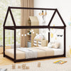 Stable Kids Platform Floor Bed with Roof and Heavy-Duty Slats-Espresso - Gallery View 1 of 10