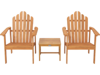 Stackable Adirondack chair set of 2 in natural wood finish with a matching side table for outdoor relaxation.
