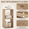 Stackable 2 cubes bookcase in natural finish, made of durable engineered wood, ideal for living room or study storage.
