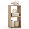 Stackable bookcase with two natural wood cubes, ideal for displaying books and decor in living room or study.