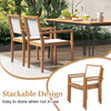 Stackable outdoor dining chair set of 2 with acacia wood frame and ergonomic backrest, perfect for backyard use.