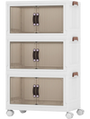 Stackable storage bins with magnetic doors and lockable casters provide versatile organization and easy access for various uses.