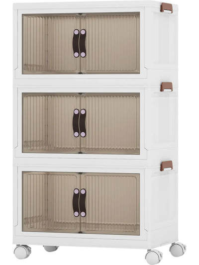Costway Stackable Storage Bins w/ Magnetic Doors Lockable Casters 84153962 New