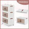 Stackable storage bins with magnetic doors and lockable casters, featuring translucent doors for easy access and stability.