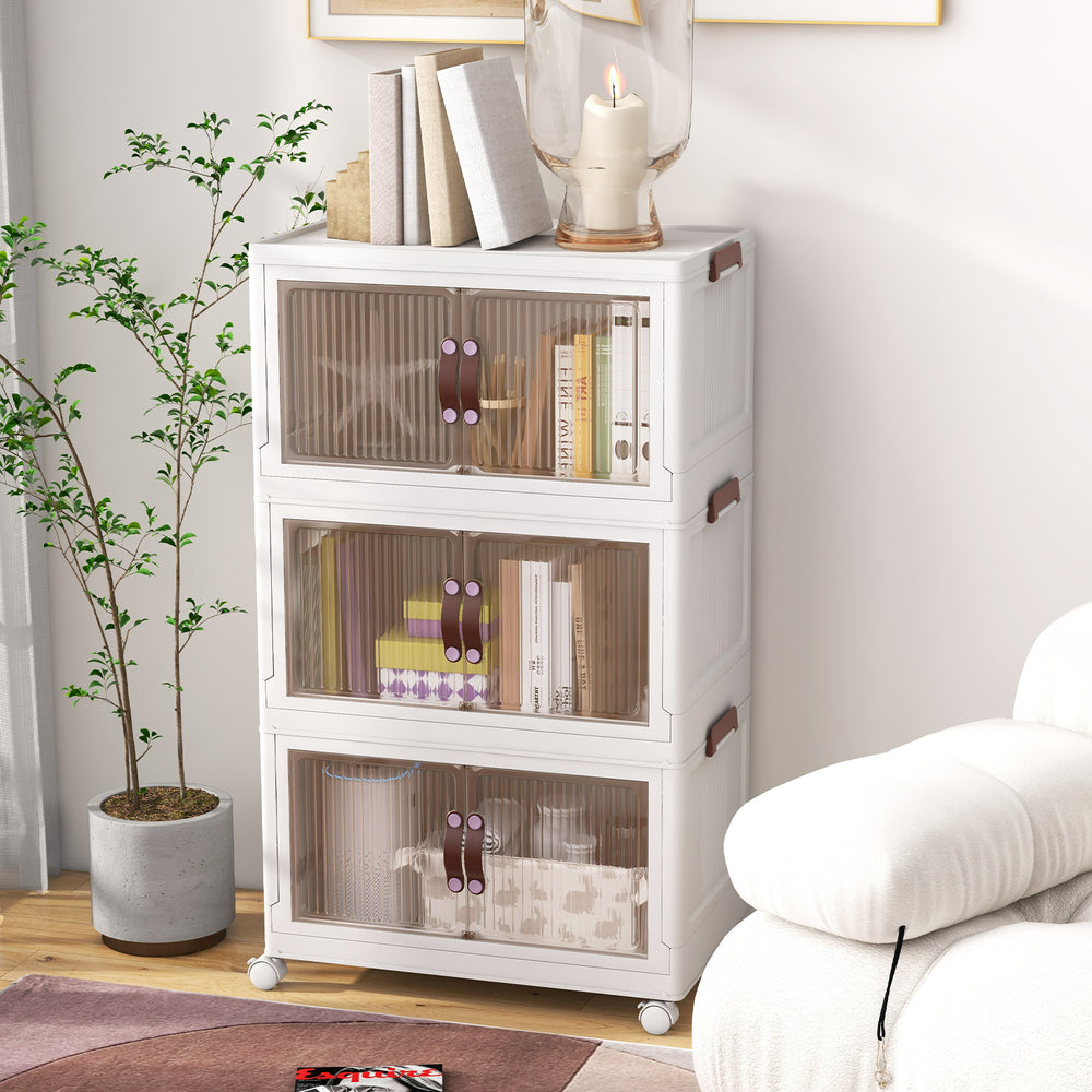 25.5/60 Gal Stackable Storage Boxes Bins with Magnetic Doors and Lockable Casters-M - Gallery View 1 of 9