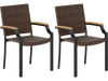 Stacking Wicker Chairs Set of 2 Patio Rattan Dining Chairs with Acacia Wood Armrests