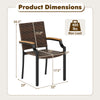 Dimensions of stacking wicker dining chairs with acacia wood armrests, designed for outdoor comfort and stability.