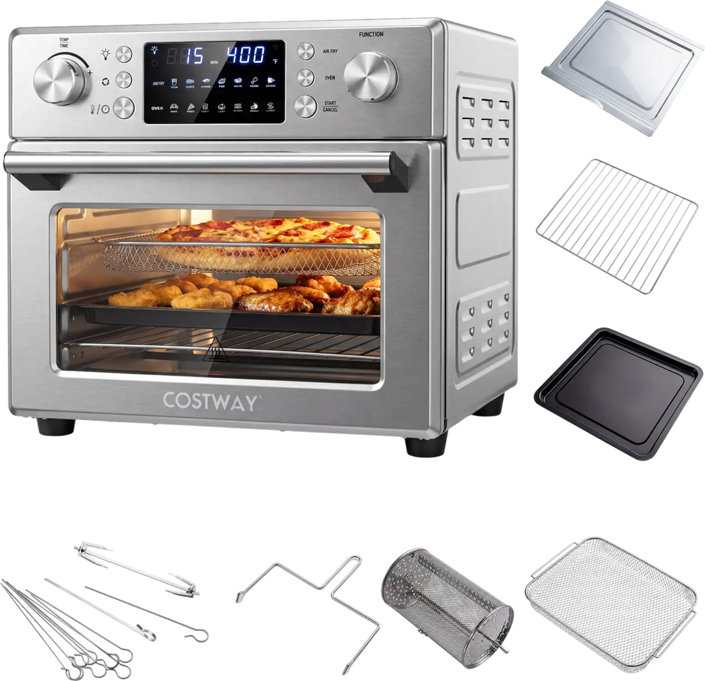Stainless steel countertop convection oven with 26 QT capacity, 14 cooking modes, and complete accessories for.