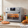 Stainless steel countertop convection oven with LED display, 26 QT capacity, and 14 cooking modes for versatile meal.