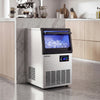 Stainless steel ice maker with blue interior lights, 30 lbs storage capacity, and efficient 80 lbs daily output for.