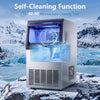 Stainless steel ice maker with self-cleaning function, 30 lbs storage capacity, and blue interior lights for easy.