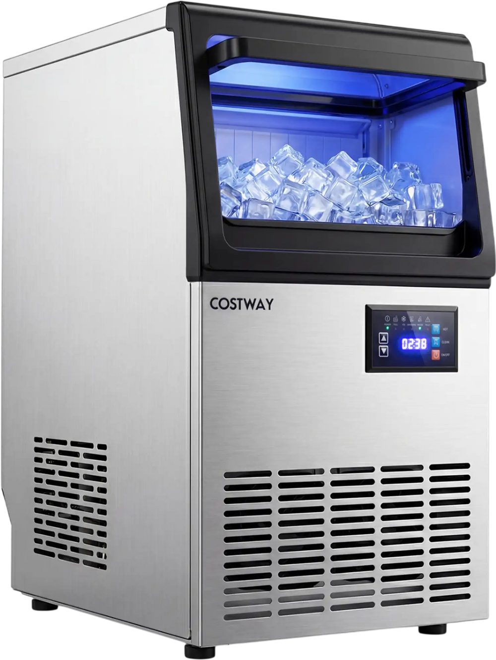 Stainless Steel Spary Ice Maker with 30 LBS Storage Capacity and 80 LBS Per Day