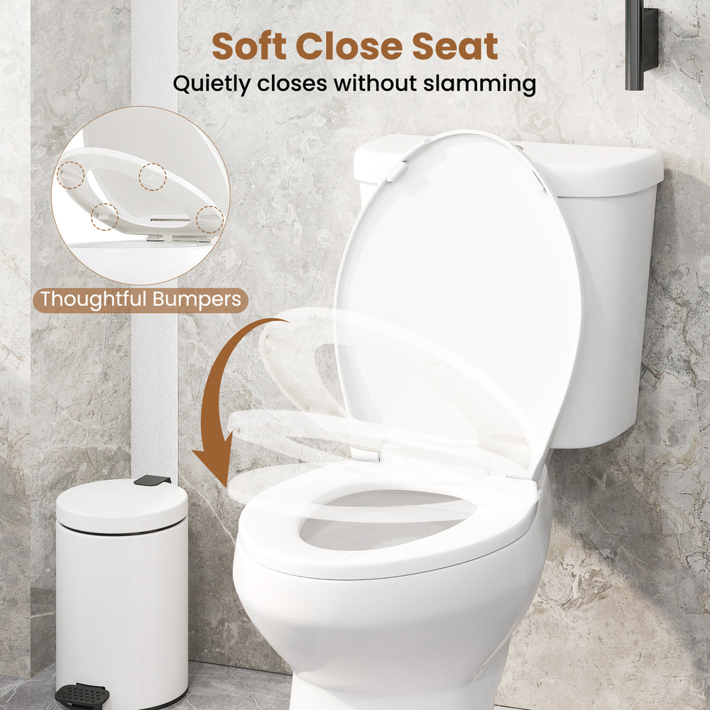 Standard toilet with a 17.5" ADA comfort height seat and soft-close feature for quiet operation and enhanced comfort.