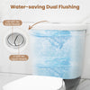 Water-saving dual flush toilet with 1.28 GPF for solid waste and 1.1 GPF for liquid waste, featuring a 17.5" ADA height.