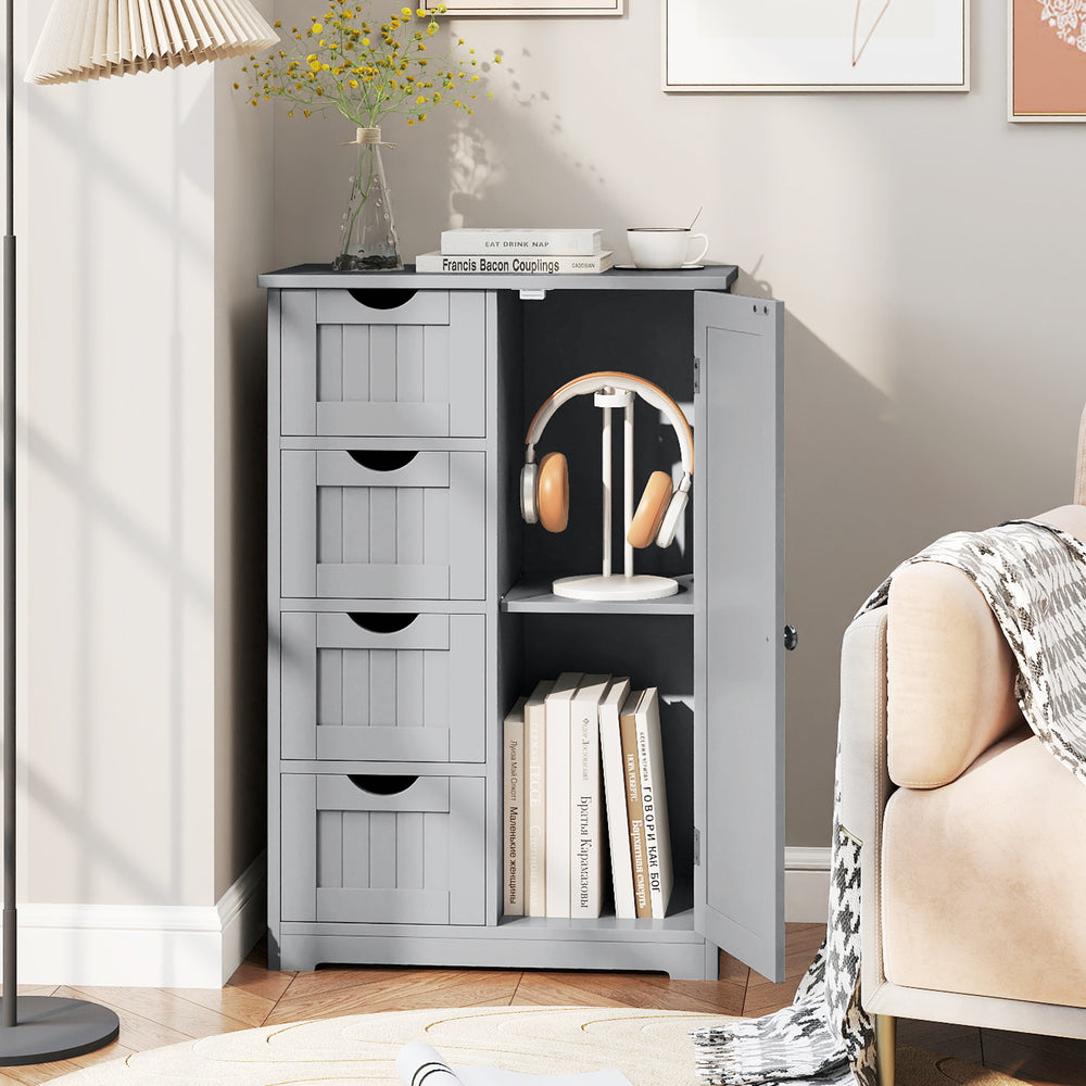 Standing Indoor Wooden Cabinet with 4 Drawers-Gray - Gallery View 1 of 11