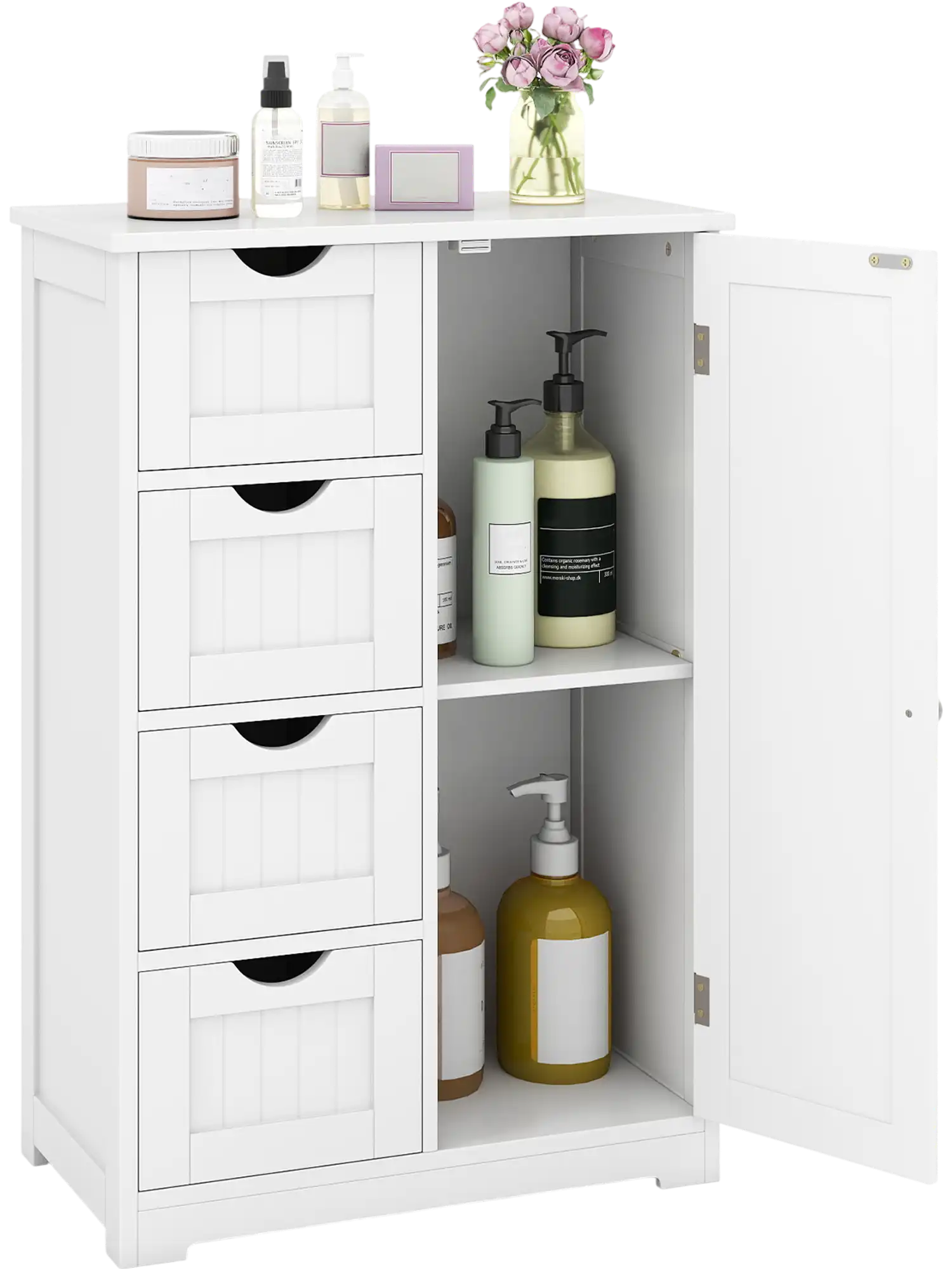 Costway Freestanding Wooden Bathroom Storage Cabinet 4 Drawers Door 09185426 New