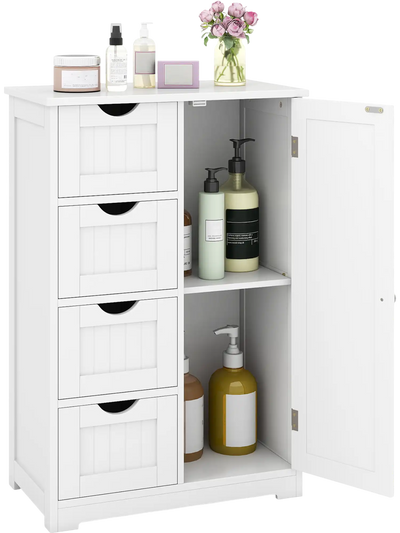 Costway Freestanding Wooden Bathroom Storage Cabinet 4 Drawers Door 09185426 New