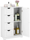 Standing indoor wooden cabinet in white with 4 slatted drawers and 1 door cabinet, ideal for bathroom or bedroom.