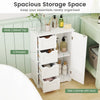 Standing indoor wooden cabinet in white with 4 drawers and a door, ideal for organized storage in any room.