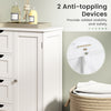 Standing indoor wooden cabinet in white with 4 drawers and anti-tipping devices for added stability and safety.