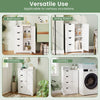 Standing indoor wooden cabinet with four drawers and one door, featuring a white finish for versatile storage in any.