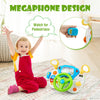 Kids steering wheel pretend play toy set with lights and sounds, featuring a megaphone and safe design for indoor fun.
