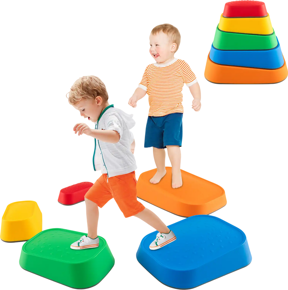 Bright green stepping stone for kids, designed for balance and coordination, featuring a non-slip surface for safe play.