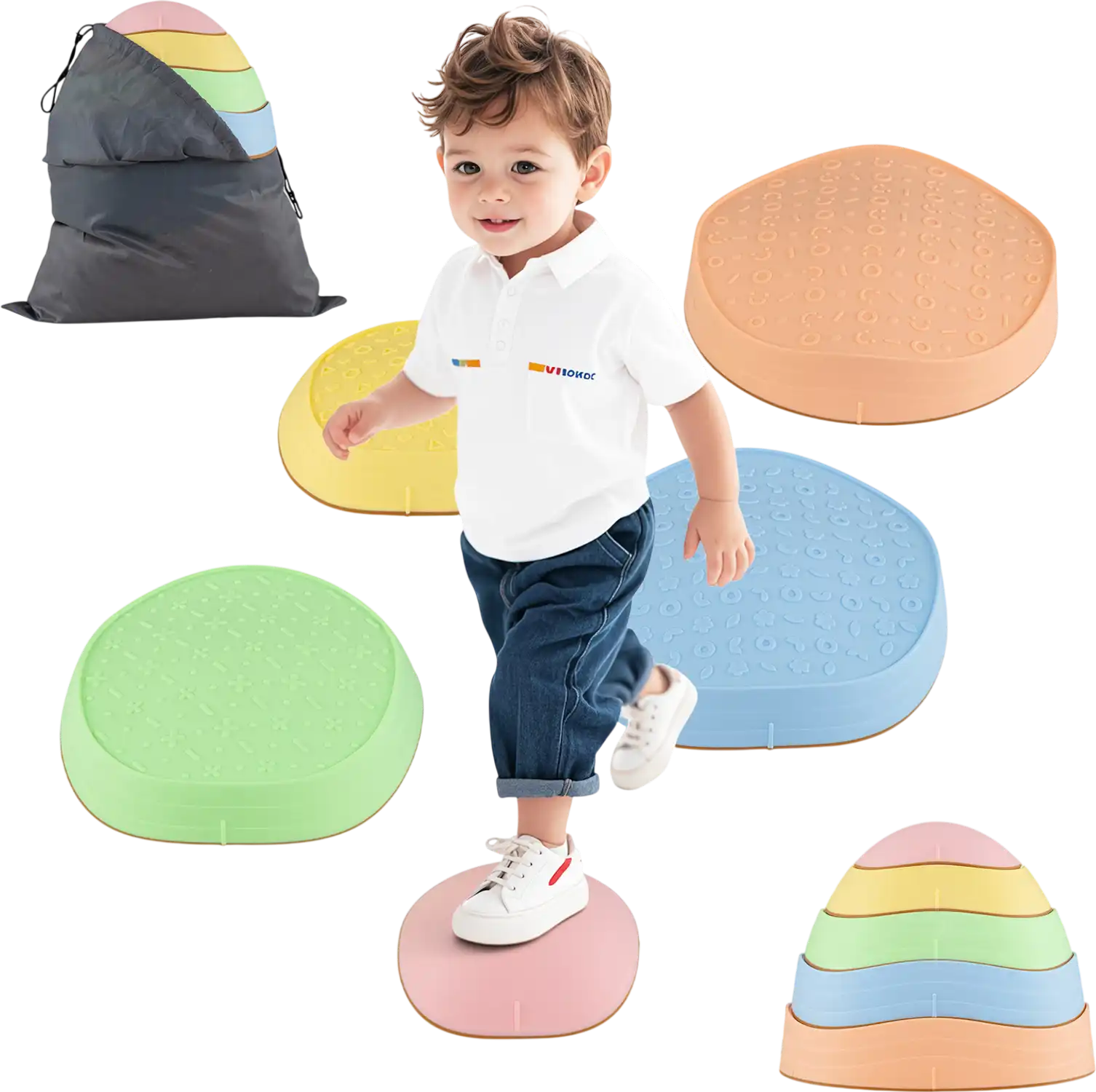 Costway Kids Non-Slip Balance Stepping Stones 5 PCS with Storage Bag 75781031 New