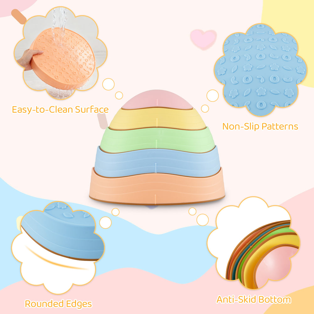 Colorful non-slip balance stones for kids, featuring rounded edges and an easy-to-clean surface, perfect for play and.