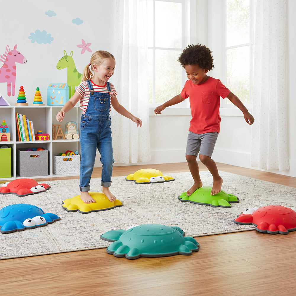 Colorful non-slip toddler stepping stones in a kids' room, promoting balance and motor skills during playtime.