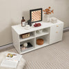 Top view of a white storage cabinet TV console with 2 drawers and 4 cubes, showcasing versatile use in living spaces.