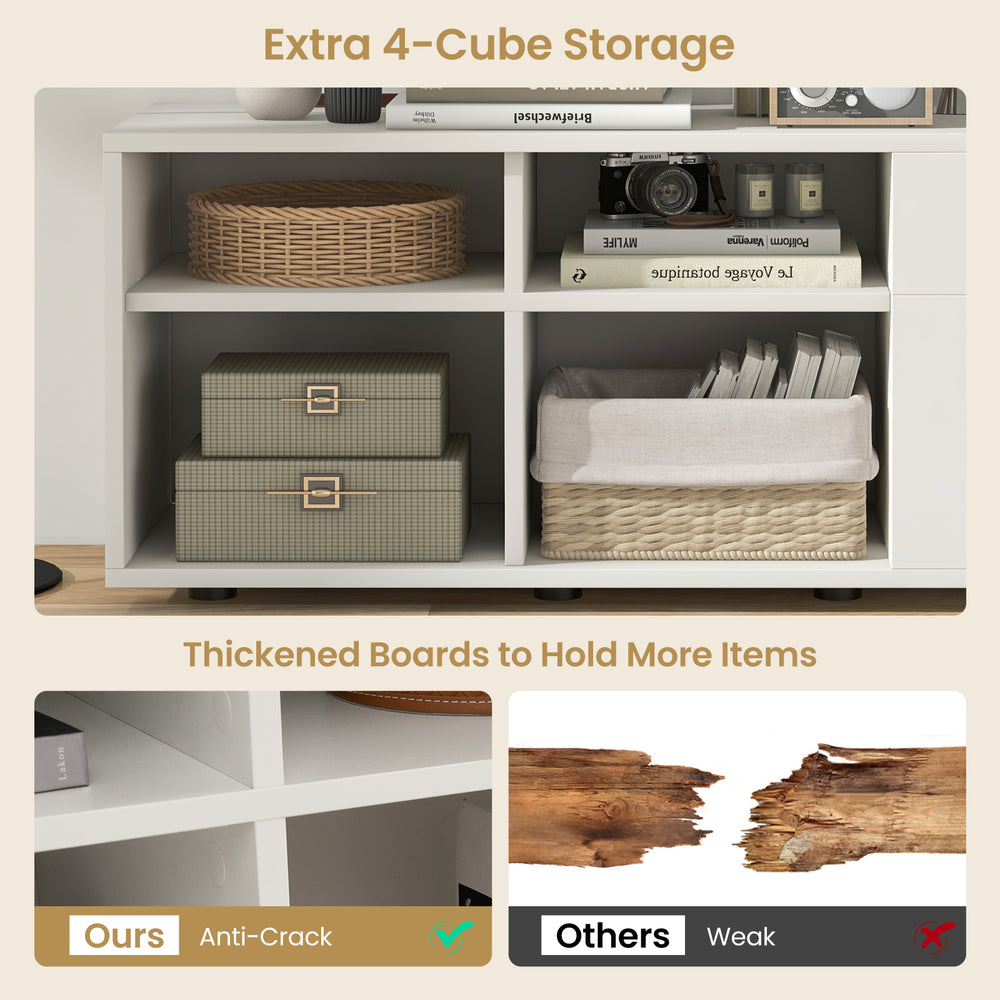 Storage cabinet with 2 drawers and 4 cubes, featuring thickened boards for durability, ideal for entryway or living.