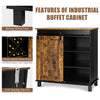 Industrial storage cabinet with sliding barn door in rustic brown, featuring 3-tier shelves and removable wine rack for.