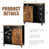 Industrial storage cabinet with sliding barn door, rustic brown finish, featuring 3 shelves and wine rack for versatile.