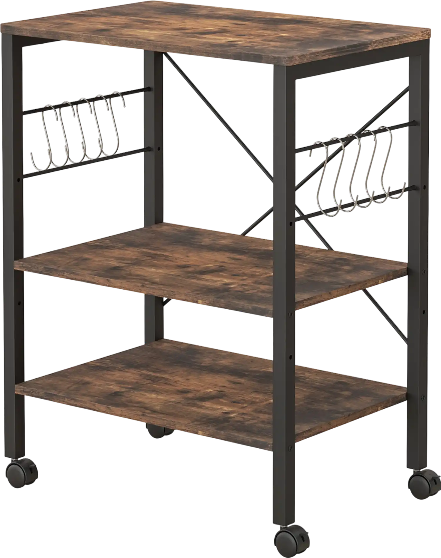 Costway 3-Tier Kitchen Baker's Rack Microwave Storage Cart with Hooks 95127306 New