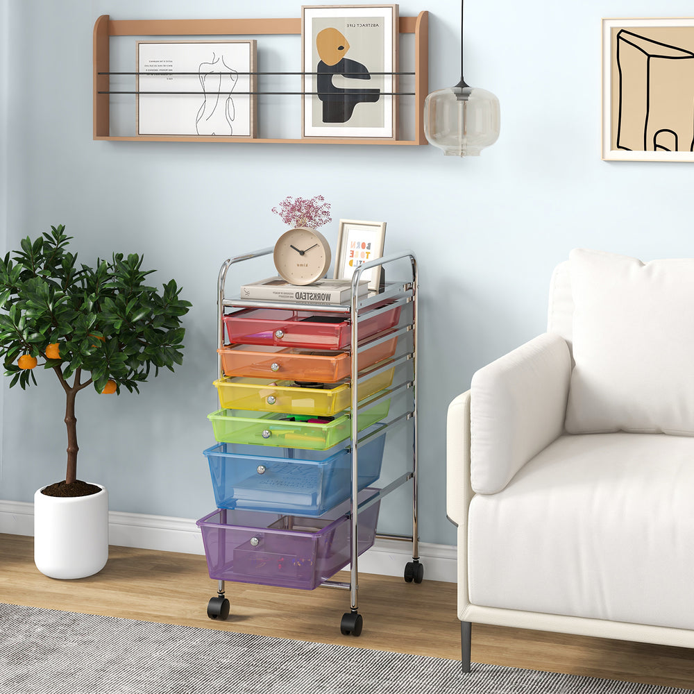 6 Drawers Rolling Storage Cart Organizer-Transparent Multicolor - Gallery View 1 of 10