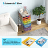 Rolling storage cart with 6 transparent multicolor drawers, ideal for organizing office supplies and home items.
