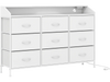 Storage organizer in white with 9 fabric drawers and LED lights, perfect for bedroom storage solutions.