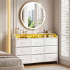 Storage organizer in white with 9 fabric drawers and LED lights, ideal for bedroom organization and style.