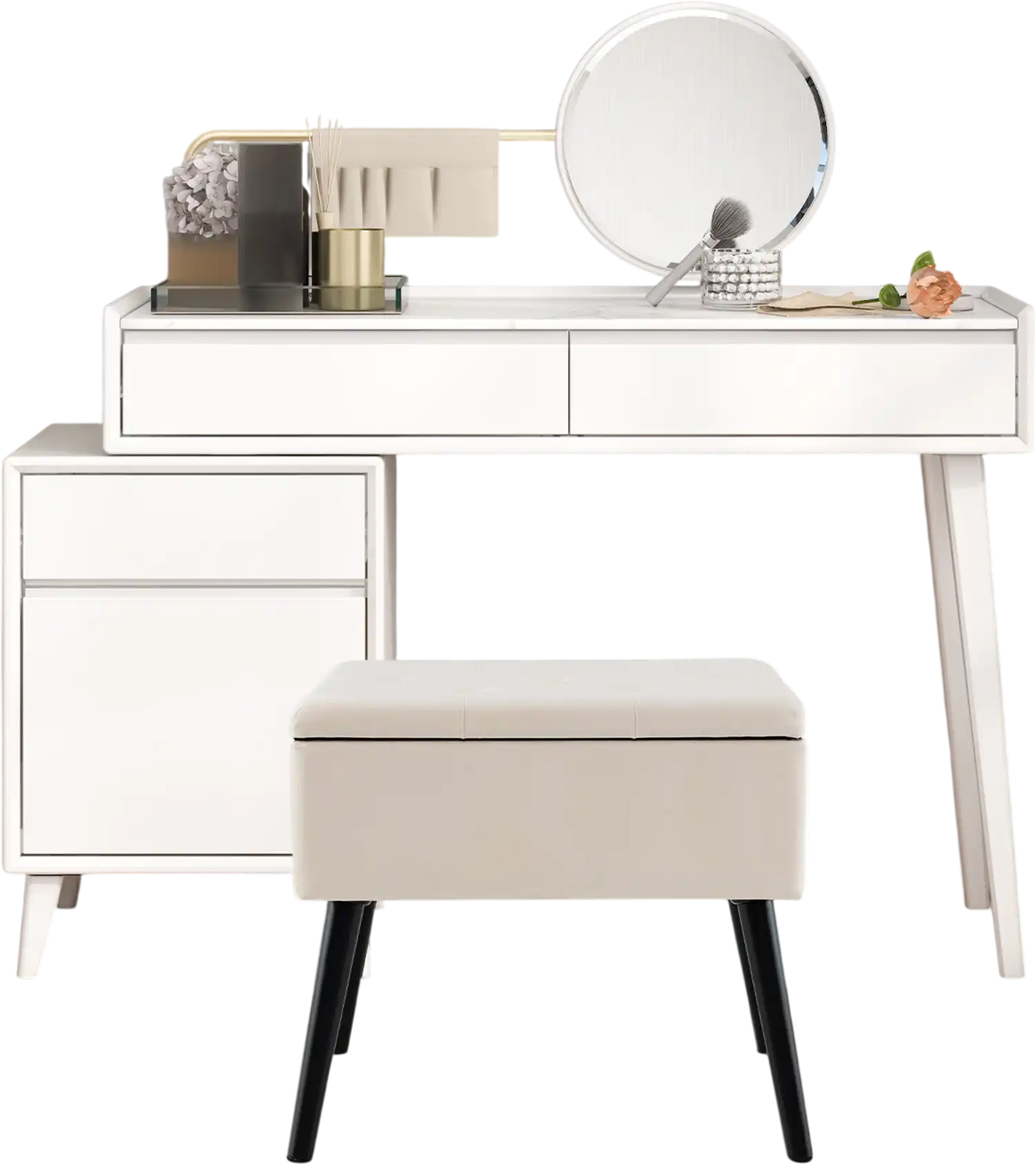 Costway Velvet Storage Ottoman Solid Wood Legs Beige 61724853 New