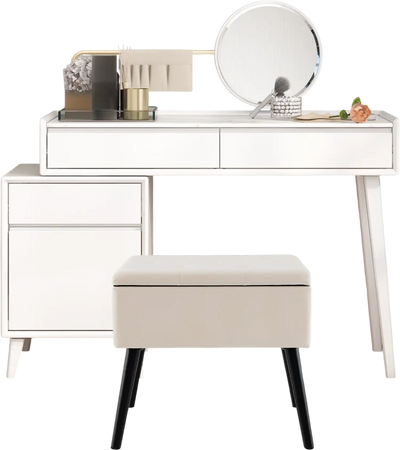 Costway Velvet Storage Ottoman Solid Wood Legs Beige 61724853 New