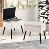 Beige velvet storage ottoman with solid wood legs, featuring a hinged lid for convenient storage in living room or.
