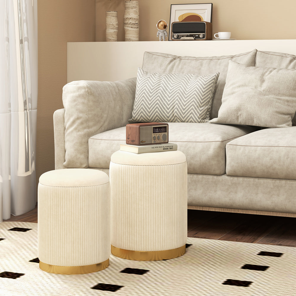 Velvet/Linen Fabric Storage Ottoman Set of 2-Golden - Gallery View 1 of 8