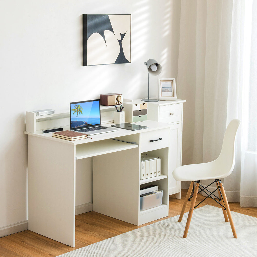 Study Laptop Table with Drawer and Keyboard Tray-White - Gallery View 1 of 11